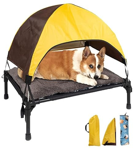 Outdoor Liege für Hunde 2024 NEUES Hundebett Outdoor mit Dach, kühlendes erhöhtes Hundebett, tragbares faltbares erhöhtes Hundebett, Hundezelt, Hundebett Outdoor mit Dach (Gelb)