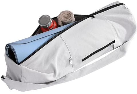 Navaris Yogatasche - Praktische Tragetasche für Yoga Matte mit Reißverschluss - Sporttasche groß - Fach für Zubehör - Waschmaschinenfest - Verstellbarer Tragegurt - Weiß