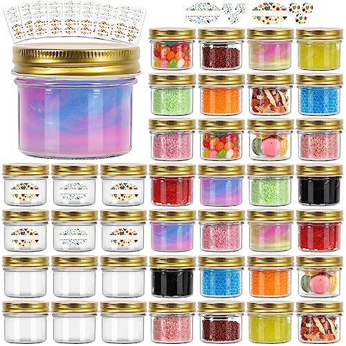 Jaisie.W 4 oz Mason Jars with Lids 40Pack, Glass Small Mason Jars 4 oz- Mini Mason Jars with Lids&Stickers for Food Storage, Candle Making, Pantry Organizers and Storage (Gold Lids)
