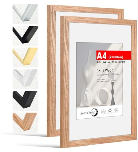 HIMEETIME® 2x Marco de fotos A4 21x30 cm Roble de Madera marcos cuadro,Aplicable para fotos de A5 15x21 cm con paspartú o 21x 29.7cm sin paspartú,Para Decoración Hogar marco A4