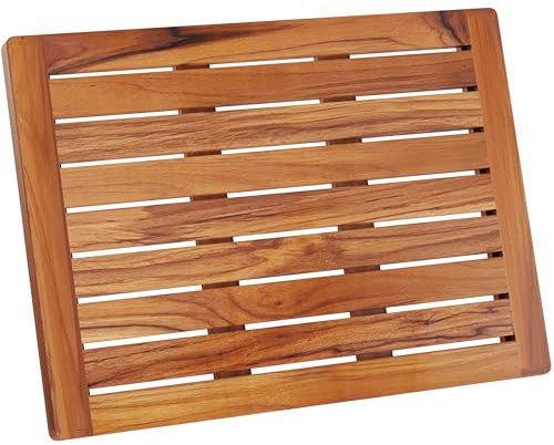 Hovea - Teak Wooden Bath Mat 61 x 45 cm - Water & Moisture Resistant - Rectangular Shower Mat - Duck Board Floor Wood Tray - Indoor, Outdoor - Non Slip - CB6145