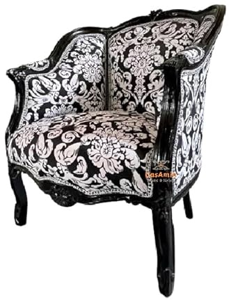 Chaise à accoudoirs style Louis Style nostalgique baroque - Motif floral noir - Pour salon, hôtel, salon