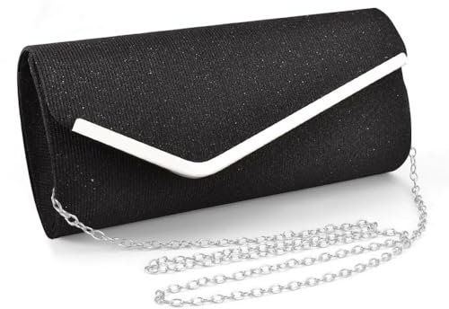 TOFBS Handtasche Damen Clutch Kettentasche Glitzer Abendtasche Elegante Envelope Tasche Crossbody Klein Umschlagtasche Brauttasche für Hochzeit Party Bankett Feiertage (Schwarz)