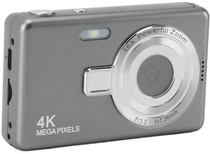 Digital Camera 1080P 16X Zoom Auto Focus for Student Vlog (Grey)