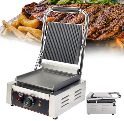 forplubossmmp Commercial Sandwich Grill Electric Contact Grill for Home Or Restaurant Use, Single-plate Platen Grill Countertop Sandwich Press w/Tempe Control 50-300℃, Easy To Use and Clean,smooth
