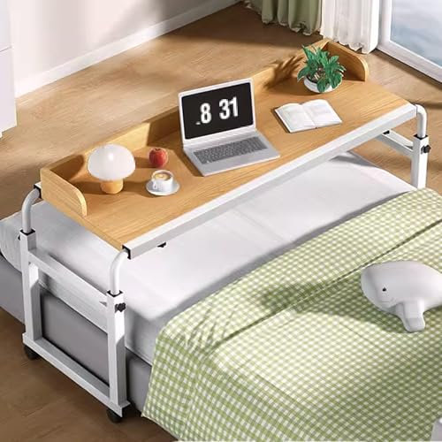 Verstellbarer Beistelltisch mit Rädern für Büro und Esszimmer, Arbeitszimmer, Computertisch mit Eisenrahmen und Kunststoffplatte, höhenverstellbar und breit, Messing-Finish, 120 x 45 cm