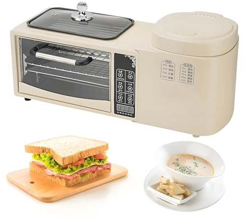 MObyat Máquina Multifunción para Hacer Desayunos, Estación para Hacer Desayunos con Olla De Cocción De 1L, Pantalla Táctil HD, Control De Temperatura Independiente De 2 Capas, Sartén Antiadherente