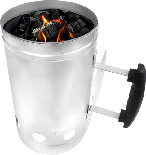 Navoys Barbecue Chimney Starter – Charcoal Quick-Light Kit with Safety Handle, Heavy-Duty Galvanised Iron, Ideal for Camping, Grilling, and Outdoor Activities