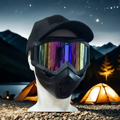 Airsoft Paintball Full FaceTactical Maske, Mit Abnehmbarer Gesichtsmaske Brille, für Motorrad Radfahren Skifahren Halloween CS Spiel Mit Verstellbarer Baseball Cap