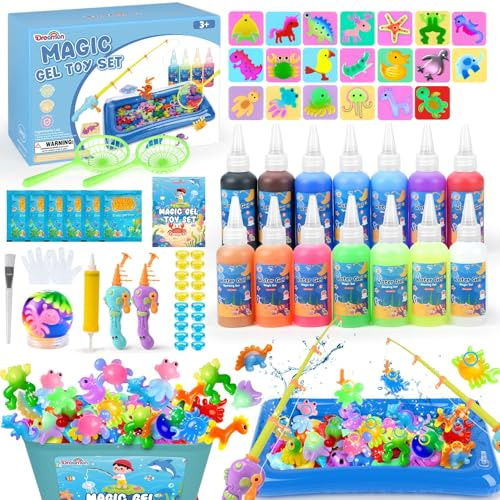 Dreamon Magic Aqua Fairy Water Gel Fishing Kit, 71PCS Magic DIY Squishy Maker Set with Fishing Rod, 14 Colors & 20 Molds, Creative Arts & Crafts Toys, Birthday Gifts for Boys Girls Ages 3–6