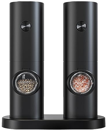 Juego de 2 molinillos eléctricos de sal y pimienta, molinillo de pimienta automático, funciona con pilas