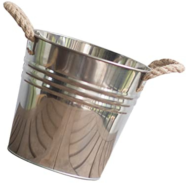 Hemobllo Maceta Rústica de Inoxidable para Jardinería con Asa de Cuerda Cubo de Flores Decorativo para Suculentas y Cactus Retro para Patio y Decoración de Interiores
