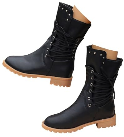 Xbemkste Bottines à lacets pour femme - Avec semelle antidérapante et talon - Fermeture éclair - Rétro - En cuir - Imperméables - Bottines compensées élégantes et confortables, Noir , 39 EU