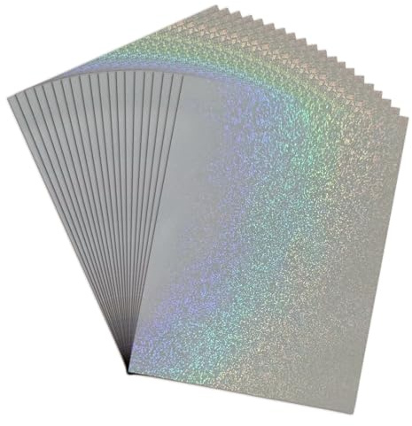 Fogli con effetto lucido laminato, adesivi di carta olografica A4 per artigianato, 20 fogli di pellicola autoadesiva facile da tagliare per artigianato, documenti e album