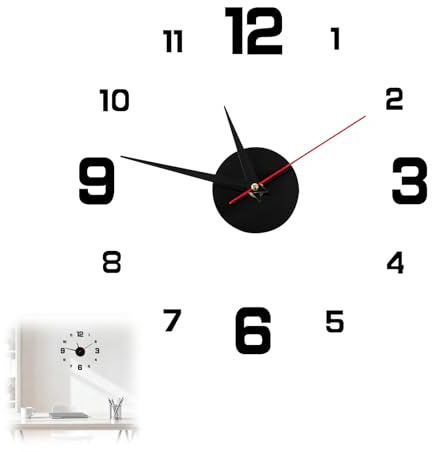 Große Wanduhr 40 cm DIY 3D mit selbstklebenden Zahlen, leises Uhrwerk, einfache Installation, moderne dekorative Uhr für Wohnzimmer, Schlafzimmer, Küche und Büro, ideales Geschenk zu Hause, Schwarz