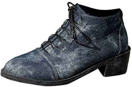 Botines de tacón alto con cordones y puntera para mujer, botas cortas de moda para todas las estaciones, Blue, 38.5 EU