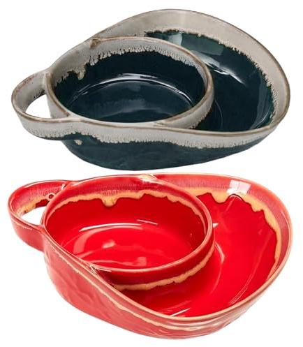 Xoeryoy 2Pcs Soup Bowls Retro Ceramic Chip and Dip Bowl with Handles Creative Soup & Side Plate for Salad, Dessert, Fruit