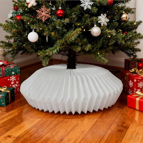 Weihnachtspapier-Baumkragen, Runde Weihnachtsbaumdecke, Wasserabweisend und Faltbar Baumbodenabdeckung, Papier Weihnachtsbaumring, Weihnachtsdeko, Passend für 1,8 m bis 2,7 m künstliche Bäume (Weiß)