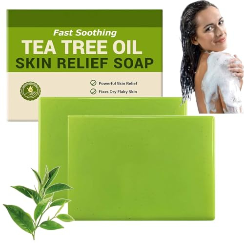 Tea Tree Antifungal Soap Bar, Natural Tea Tree Oil Soap, Tea Tree Oil Soothing Skin Soap, Natural Foot & Body Soaps for Healthy Skin, with Tea Tree Oil, Gentle Exfoliating Bar Soap for Men Women (2)