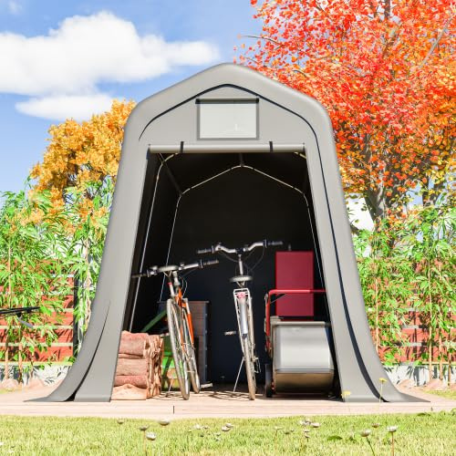 Cobertizo de metal de 8 x 4 pies – Cobertizo con base, resistente a la intemperie, como garaje para bicicletas de 2 a 3 bicicletas, caja para cubos de basura y cobertizo de herramientas de jardín