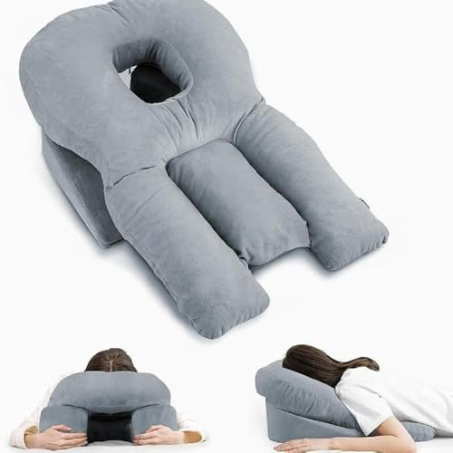 ETOFIXEE Cuscino per il viso con foro, cuscino regolabile per dormire sulla pancia e per il viso dopo l'operazione degli occhi, poggiatesta massaggiante per letto, in memory foam, per lettini da