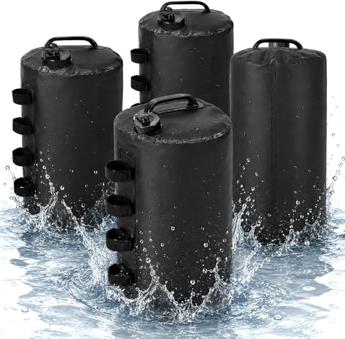 Pavillon Gewichte 4er Set, 20L 500D-PVC Wassergewichtstasche Zelt Tragbare Wassergewichte für Pop-Up-Pavillons mit 4 Klettbänder Beschwerungssack Sandsäcke für Pavillonstandfüße für Gartenzelt