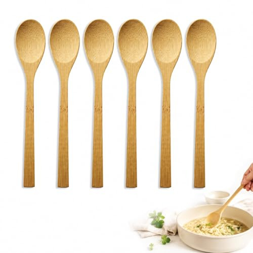 6 Pack 20cm Beechwood Wooden Cooking Spoons, Non-Stick Safe Kitchen Mixing Utensils for Stirring, Baking, DIY Crafts & Gifting
