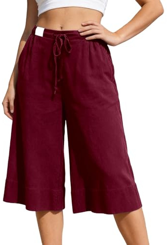 Pantalones capri para mujer, con pierna ancha, ajuste holgado y longitud corta, para uso casual y playa, forma relajada para viajes, pantalones casuales de uso diario para fin de semana, Rd2., XXL