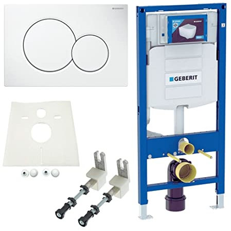 Geberit Duofix Vorwandelement UP320 mit Drückerplatte Sigma in weiß, Montagewinkel, Schallschutz