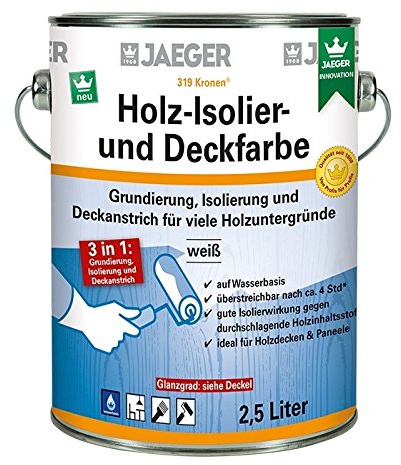 Jaeger Kronen Holz Isolier- und Deckfarbe WEISS (matt oder seidenglänzend) (5,0 Liter, seidenglänzend)