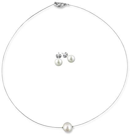 Rivelle Damen Brautschmuck Set creme Schmuckset Perlen Halskette Collier Ohrringe Schmuck Hochzeit Geschenkbox