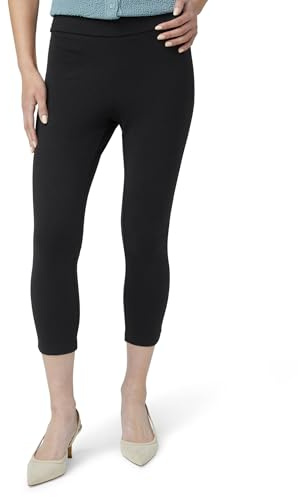HUE Women's Wide Waistband Blackout Cotton Capri Leggings, Assorted, Black, XL
