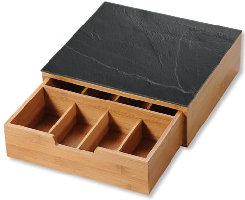 Kesper | Box mit Schublade, Material: Bambus, Glas, Maße: 30 x 31 x 9,5 cm, Farbe: Braun, Schwarz | 58951