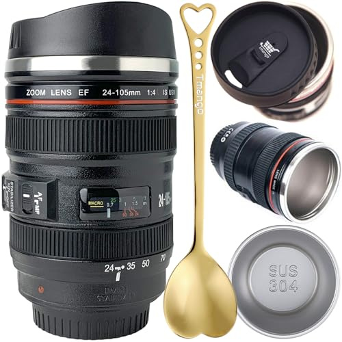 Tmango Camera Lens Coffee Mug With Retractable Lid, Camera Mug, Photographer Gifts, Cool Photography Gifts for Men and Women
