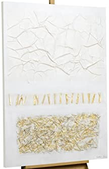 KunstLoft Leinwandbild | 100% HANDGEMALT | 80x120cm | Gemälde 'Goldene Saat' | Abstrakt | Gold Weiß | Wandbild Wohnzimmer