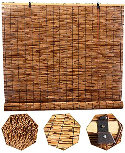 Suwooy Tenda Avvolgibile in Canna da Esterno,Tende da Sole,Tende A Rullo in bambù Naturale,Impermeabile,Tapparella A Carrucola,Tenda A Pacchetto Personalizzabile per Interni,50x160cm/20x63in