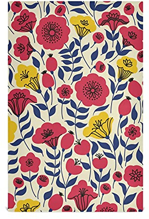 Moyyo Elegant Yellow Red Flowers Tea Towels Set of 4 Pcs Soft and Absorbent Kitchen Towels with Hanging Loop Polyester Large Hand Towels Dishcloths Bar Towel Cleaning Cloth for Dishes Glasses Countert