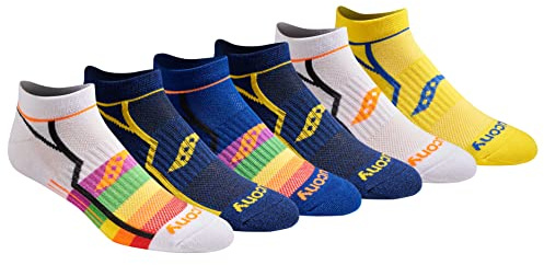 Saucony Men's RunDry Bolt Performance No-Show Socks, Available in M-XXL (6, 12, 18 Pairs), Bright Assorted (6 Pairs), Medium