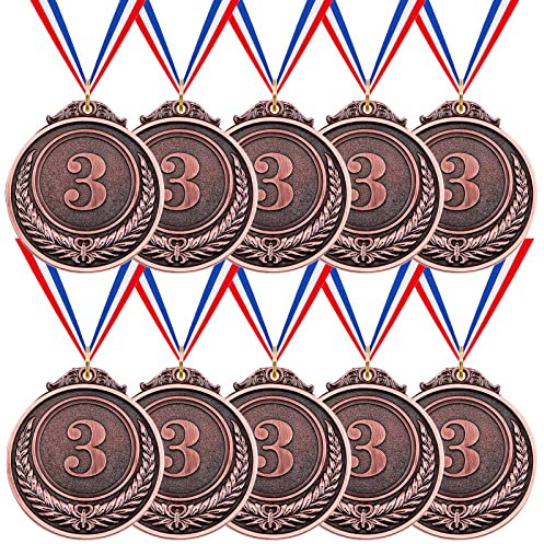 Swpeet Metall-Medaillen mit Band, Gold, Silber, Bronze, Gewinnermedaillen für Kinderveranstaltungen, Klassenzimmer, Bürospiele und Sport – 1. 2. 3. Platz (Bronze-Medaille, 10 Stück)