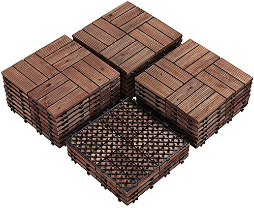 Yaheetech Holzfliesen 27 Stück pro Set (2,6 m²), Balkonfliesen mit Drainagesystem, Terrassenfliesen Gartendeko Fliesen Bodenbelag für Indoor & Outdoor, witterungsfest Braun