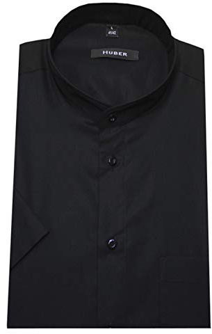 HUBER Herren Stehkragenhemd Kurzarm Baumwolle schwarz 4XL