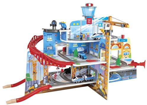 Hape Mega City Eisenbahn Set mit fünf Stockwerken und jeder Menge Zubehör