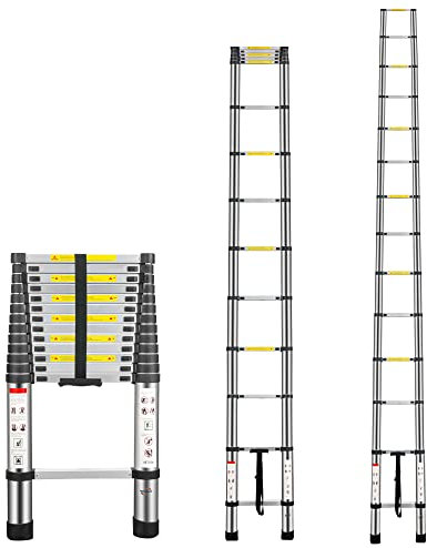Multibao 13.5FT 4.1M Telescopic Ladder Aluminium Loft Telescoping Ladders Collapsible Extendable Multi Pursose DIY Tools Portable Max Load 150kg(330lb) 14 Rungs