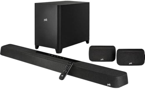 Polk Audio MagniFi Max AX SR 7.1.2 Channel Sound Bar with Wireless 10 Subwoofer & SR2 Surround Speakers for Smart TV, Dolby Atmos and DTS:X, Polk's Patented VoiceAdjust & SDA Technologies, Black