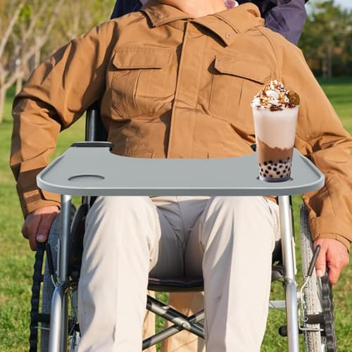 ROMYIX Wheelchair Tray,Removable Wheelchair Table w/2 Cup Holders,44lbs Load capacity,wheelchair accessories for adults