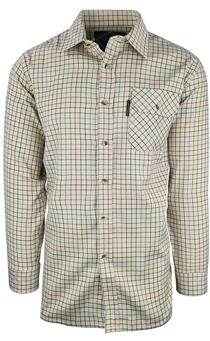 Country Classics Men's Long Sleeve Shirt - Casual Poly Cotton Premium Shirts, Versatile Checked Style Check Chequered - Burghley Cream Red - 2XL