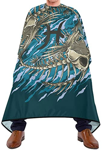 Haar Styling Cape Fische-Schädel-Tierkreis Frisierumhang Wasserdichte Haarschneideumhang Einstellbar Salon Cape Für Erwachsene Salon Haarschnitt Kinder 140X170Cm