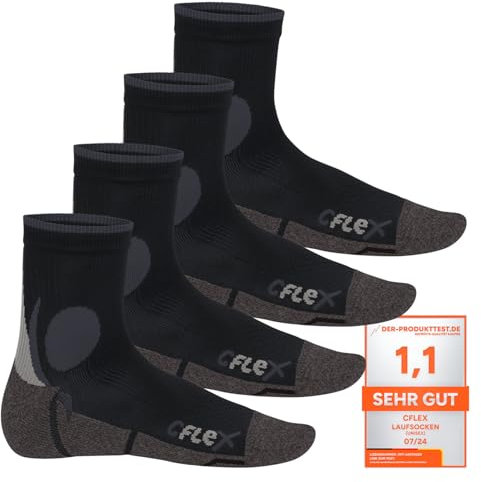 CFLEX Damen und Herren Running Funktions-Socken (4 Paar) Laufsocken - Schwarz-Grau 43-46