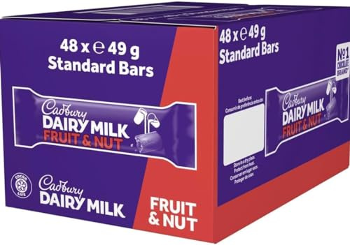 Cadbury Dairy Milk Chocolate Fruit & Nut Bar, 49g (Pack of 48) (192 Bars (4 Boxes))
