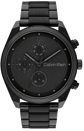 Calvin Klein Reloj Analógico de Cuarzo Multifunción para Hombre Colección Impact con Correa de Acero Inoxidable Negra - 25200359